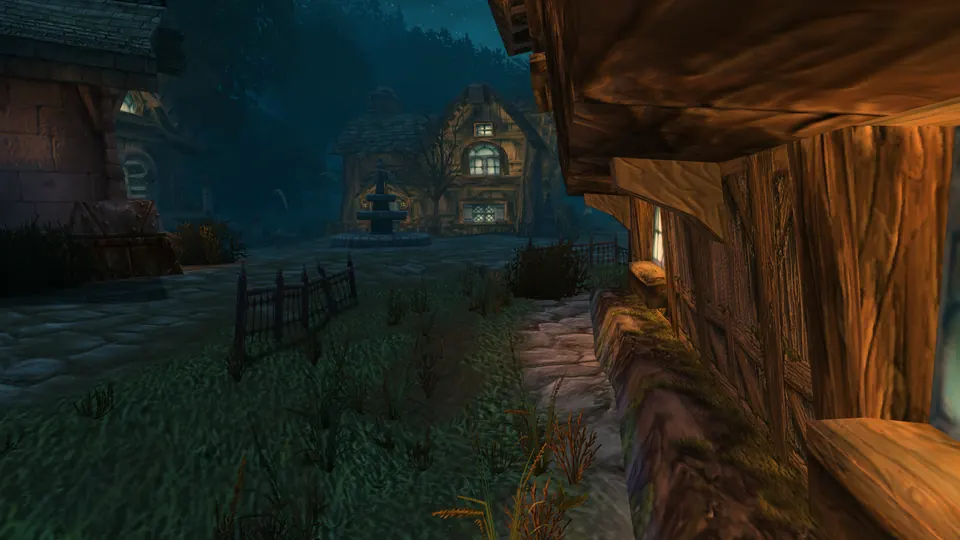 Ein Haus im Dämmerwald mitten in der Nacht