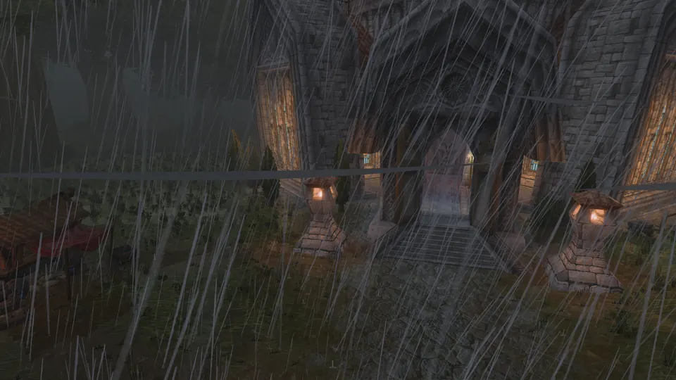 Regen in der Nacht vor der Abtei von Nordhain